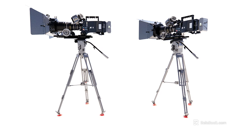 Two Professional Digital Cameras Mounted On Tripod Stands For Dual Recording Use 3d model 