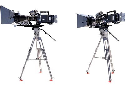 Two Professional Digital Cameras Mounted On Tripod Stands For Dual Recording Use 3d model
