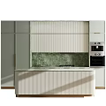 Modern Kitchen Interior With Ribbed Cabinets Green Marble Backsplash And Island Counter