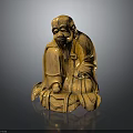 Traditional Old Man Wooden Statue In Sitting Posture With Beard And Detailed Robes