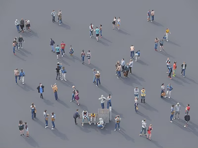 Diverse Group of People Standing in Various Poses With Different Outfits And Grey Background 3d model