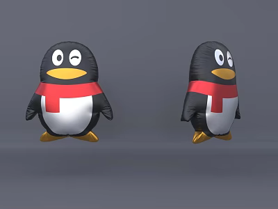 Cute Penguin Toys With Black Body White Belly Red Scarf Yellow Beak And Feet 3d model