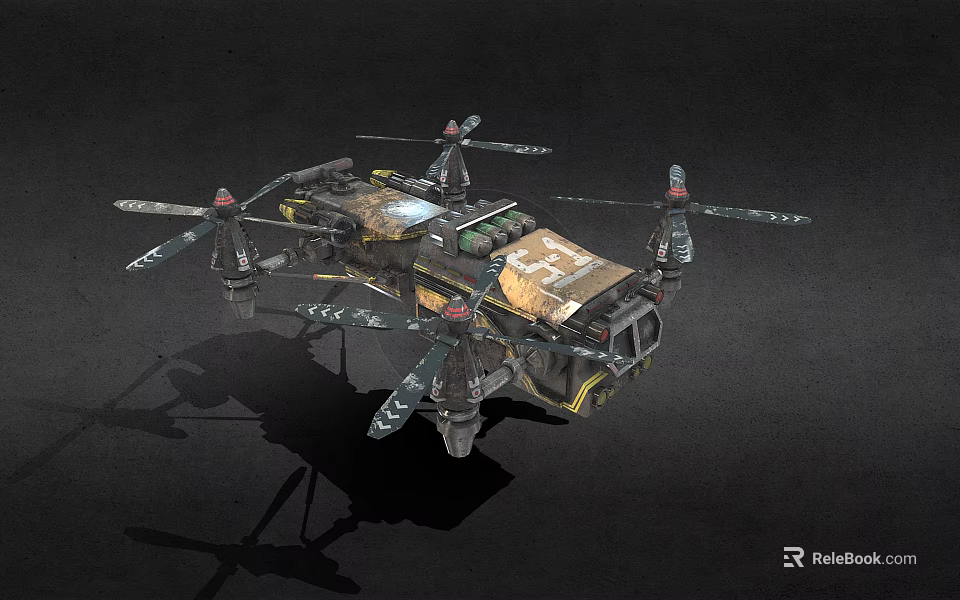 Sci Fi Military Style Multi Rotor Drone With Futuristic Design And Armor Plating 3d model 