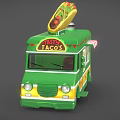 Green Taco Truck with Large Taco on Top TACO Sign and Decorative Patterns