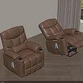 Brown Leather Recliner Single Sofa With Adjustable Footrest In Modern Living Room