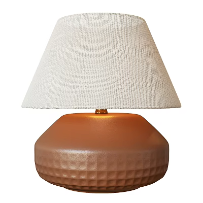 Modern Minimalist Table Lamp With White Fabric Textured Shade And Brown Patterned Base 3d model