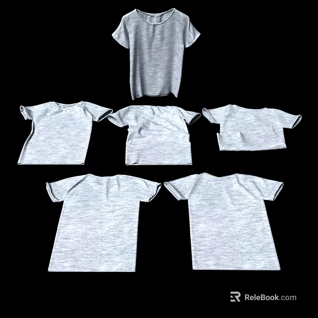 Gray T-shirts Displayed From Multiple Angles Front Back And Side Views 3d model