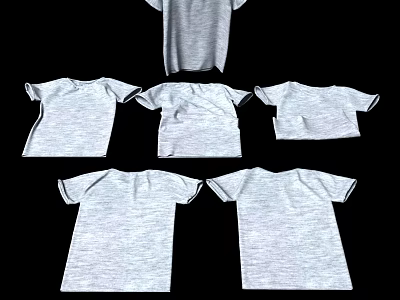 Gray T-shirts Displayed From Multiple Angles Front Back And Side Views 3d model