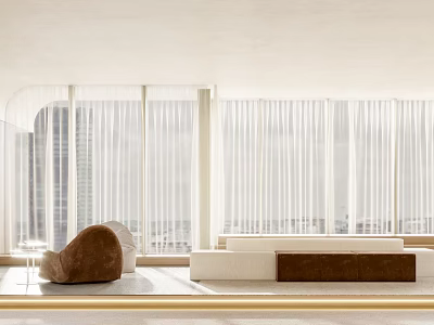 Book Art Aesthetics In Minimalist White Brown Interior With Bright Light And City View 3d model