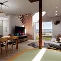 Modern Two Story House With White Walls Stone Details Wooden Door And Red Balcony Railing