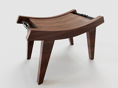 Modern Walnut Wood Stool With Curved Seat And Slanted Legs Design 3d model