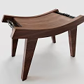 Modern Walnut Wood Stool With Curved Seat And Slanted Legs Design
