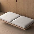 Modern Wooden Frame Sofa Bench with Two Light Cushions on Wooden Floor and Cabinetry