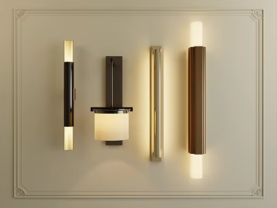 Modern Wall Lamps With Black Gold Brown Designs On Light Wall With Decorative Frame 3d model
