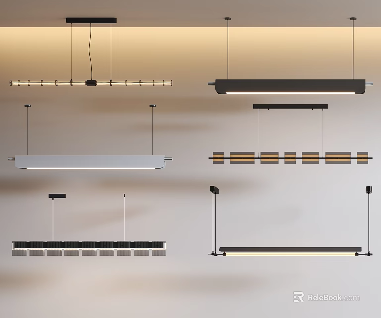 Modern Linear Pendant Lights With Sleek Metal Design For Contemporary Home Interior 3d model 