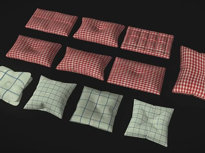 Assorted Plaid Decorative Cushions With Red White And Blue Check Patterns For Home 3d model