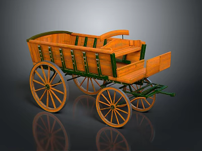 Vintage Wooden Wagon With Green Accents Spoked Wheels And Classic Structure 3d model
