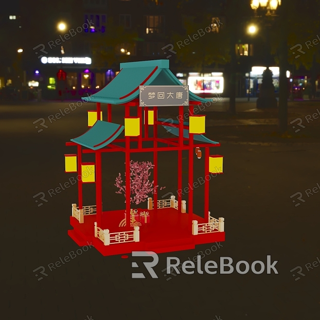 Dream Back to Datang Chinese Red Antique Night Scene model