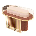 Modern Functional Table with Gold Metal Frame Brown Tabletop Transparent Surface and Grid Base