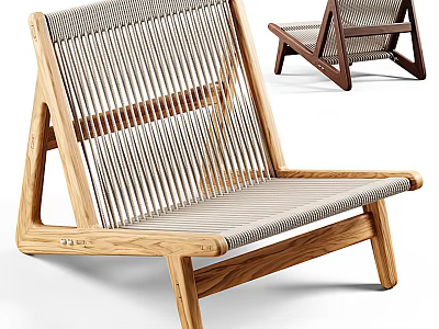Stylish Natural Wood Frame Leisure Chair With Woven Seat Backrest Design 3d model