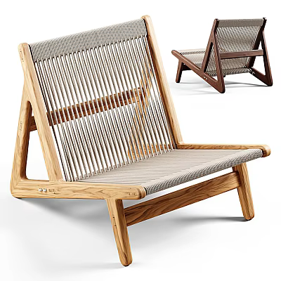 Stylish Natural Wood Frame Leisure Chair With Woven Seat Backrest Design 3d model