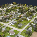 Aerial View of Residential Housing Estate With Tree Lined Roads Green Lawns and Layout
