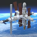 Orbiting Space Station With Solar Panels And Modules Against Earth Background 3d model