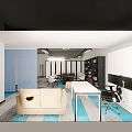 Modern Office Interior Design With Meeting Table Chairs Bookshelf Sofa And Patterned Carpet