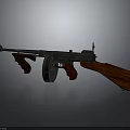 Vintage Submachine Gun With Wooden Stock Grip Metal Body And Drum Magazine Design