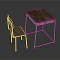 Wooden Top Table and Chair Furniture Set with Metal Legs and Brown Finish