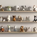 Adorable Stuffed Animal Toys on Wooden Shelves with Various Animal Designs and Multiple Colors