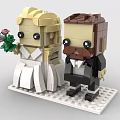 Brick Built Bride and Groom Figurine with Wedding Bouquet Black Tuxedo and Mustache