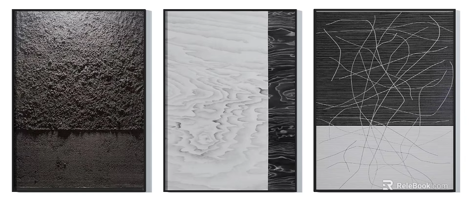 Abstract Black And White Wall Art Prints With Textured Patterns And Lines 3d model 