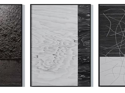 Abstract Black And White Wall Art Prints With Textured Patterns And Lines 3d model