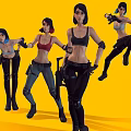 Women in Combat Outfits Holding Weapons Multiple Animated Characters with Diverse Poses on Yellow Background