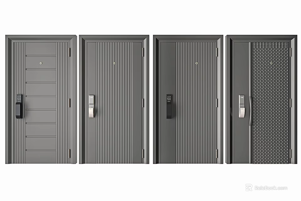 Gray Security Doors With Various Modern Designs And Patterns For Home 3d model 