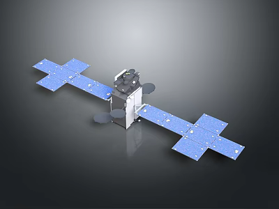 Satellite With Cross Shaped Blue Solar Panels And White Main Structure 3d model