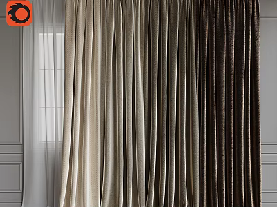Elegant Modern Curtains With Beige Brown And White Sheer Velvet Fabric For Window Interior 3d model