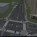 Urban Road Infrastructure Featuring Intersection Pedestrian Crossings Multiple Lanes And Surrounding Buildings