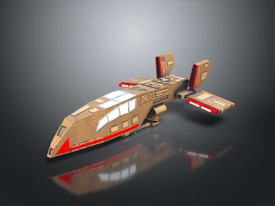 Brown 3D Model Airplane With Red Accents Windows And Wings Design 3d model