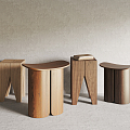 Nordic stool solid wood stool combination 3d model