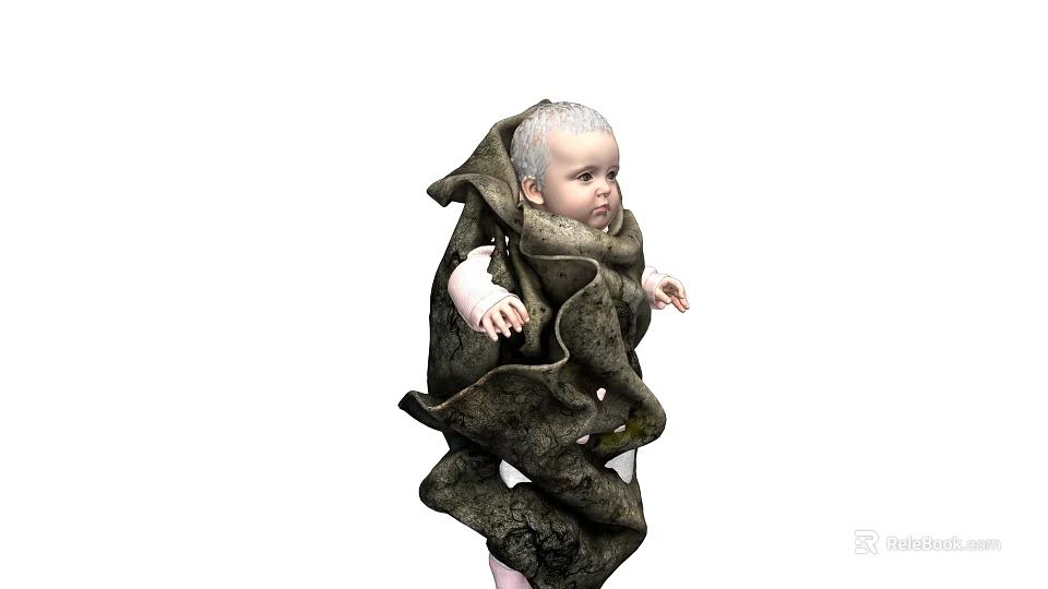 Game Movie Character Baby With White Hair And Green Textured Wrapping 3d model 