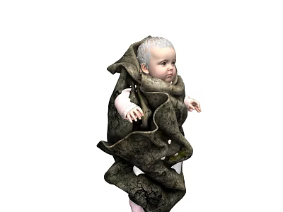 Game Movie Character Baby With White Hair And Green Textured Wrapping 3d model