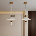Two Modern Pendant Lights With White Shade And Brass Frame In Interior Space 3d model