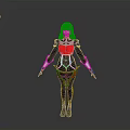 3D Sci Fi Female Character With Red Hair And Red Black Blue White Combat Costume Design