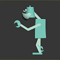 Cartoon Style Teal Robot 3D Game Movie Character With Question Mark Symbol And Square Body