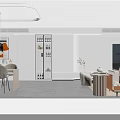 Modern Living And Dining Room Interior With Open Concept Glass Partitions And Lighting