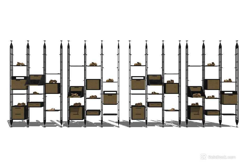 Modern Open Shoe Cabinet Design With Multiple Layers And Storage Boxes 3d model 