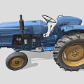 Blue Vintage Tractor With Metal Body Large Yellow Wheels And Exhaust