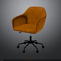 Modern Orange Fabric Swivel Chair With Armrests And Black Rolling Wheels